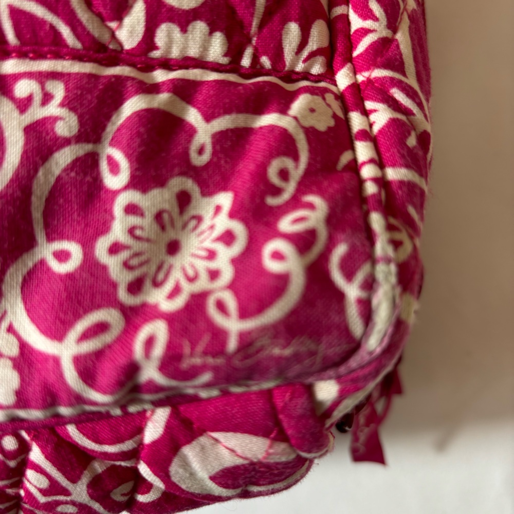 Vera Bradley Shoulder Bag Twirly Bird Pattern Purse Hot Pink White Carry On Bag - Picture 3 of 16